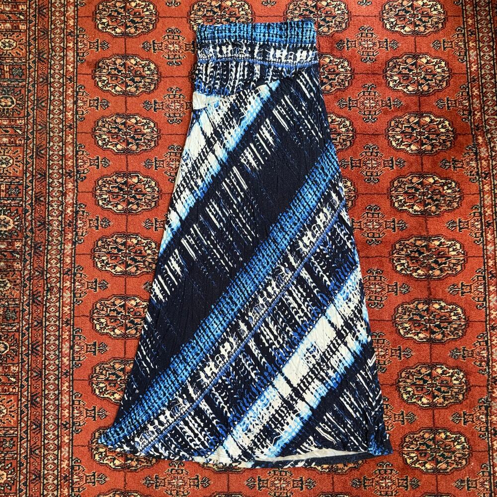 Bobeau‎ XS Blue/Black Stretchy Soft Knit Strapless Maxi Dress